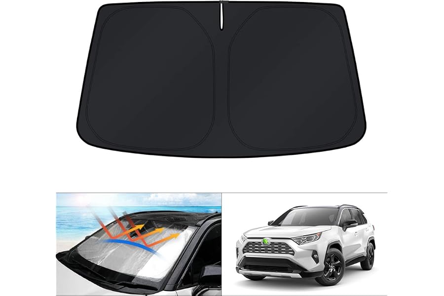 KUST Windshield Sun Shade for Toyota RAV4 2019-2022 2023 2024 2025 2026 Window Accessories Shade Sun Visor Cover Foldable Blo