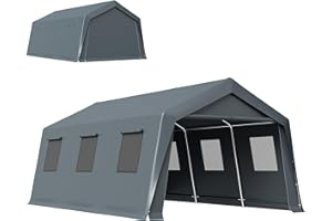 Outsunny 20 x 13 ft Carport, Portable Garage with Roll-Up Door and Windows, PE Canopy, Steel Frame, Outdoor Car Shelter Tent 