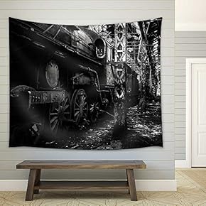 Old Trains at Abandoned Train Depot - Fabric Wall Tapestry Home Decor - 51x60 inches