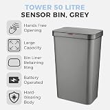 Tower T838005G Sensor Bin 50L Grey Battery-Operated Retainer Ring view 2