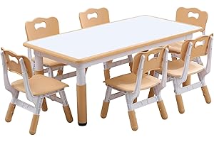 JIAOQIU Kids Table and Chairs, Kids Table (6 Chairs) Kids Table and Chair Set, Toddler Table and Chairs, Kids Table and Chair Set 5-8 Year Old with 4 Leg Covers +12 Color pens
