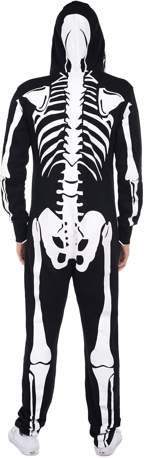 Tipsy Elves' Men's Skeleton Jumpsuit - Scary Black and White Halloween Jumpsuit: Clothing