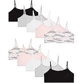 Rene Rofe Girls Training Bras - 10 Pack Soft Stretch Cotton Bra, Cami Style Girls Underwear with Adjustable Straps (7-14)