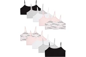 Rene Rofe Girls' Training Bras – 10 Pack Cotton Stretch Girls Cami Bralettes - Spaghetti Strap Training Bra for Girls (7-14)