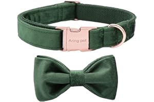 ARING PET Christmas Dog Collars with Bowtie, Cute Xmas Green Velvet Pet Bow Tie Collar with Metal Buckle for Puppy Small Medium Large Boy Girl Dogs-S