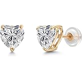 Gem Stone King 2 Ct Heart Shape 14K Yellow Gold IGI Certified Lab Grown Diamond Stud Earrings | F-G Color | VS Clarity | Gold Earrings For Women Men