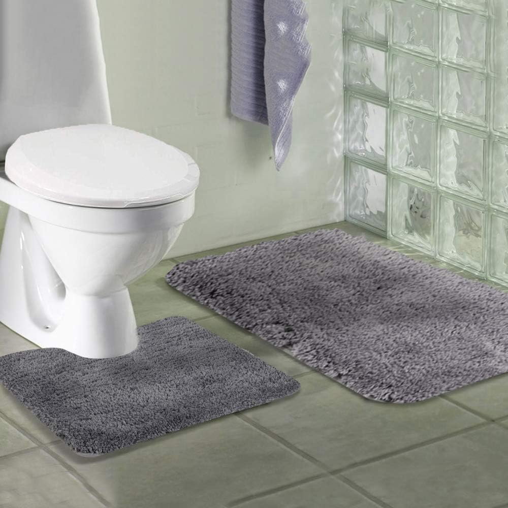 Walensee Shaggy 2 Piece Bath Rug Set (Grey) 20 x 24 U Shape Contour Rug