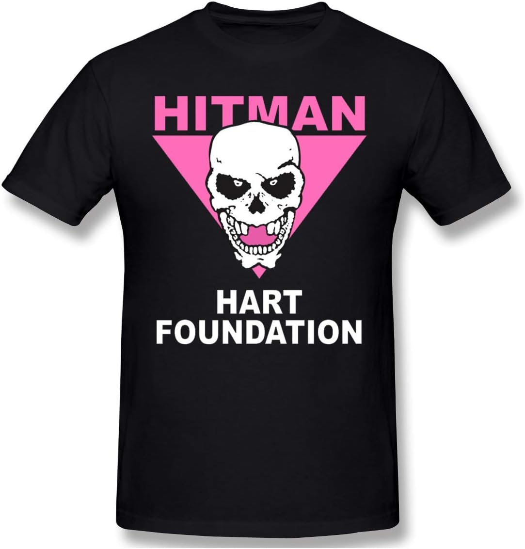 Donvoon Men's Black Casual Cotton Bret Hart Hitman Logo Short Sleeve Graphic T-Shirt Tee