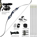 D&Q Archery Bowfishing Kit 30 35 40 45 50 55 60 lb Takedown Recurve Bow Longbow Complete Set for Outdoor Hunting Shooting Fishing with Fishing Seat Arrows & Reels Right Handed Black Camouflage Purple