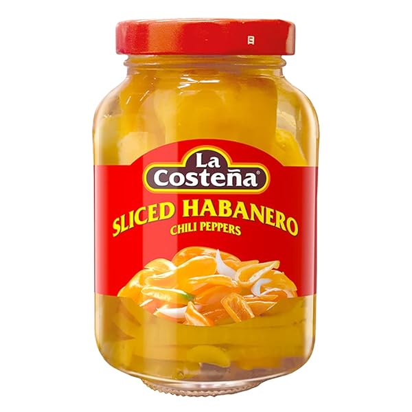 LA COSTEÑA SLICED HABANERO PEPPER FOR MEXICAN FOOD, MANGO HABANERO SALSA, GUACAMOLE, ENCHILADAS, SPICY NACHO & TACO TOPPINGS – HOT PICKLED VEGETABLES – 10X SPICIER THAN JALAPEÑOS – 7.4 OZ, 1 PACK