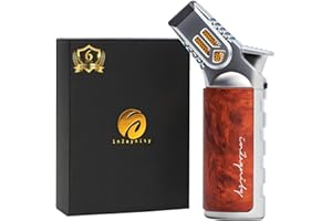 inZaynity Quad Torch Lighter - Kitchen Butane Torch & Butane Lighter for Cooking, Baking, and Soldering - Adjustable Flame Control & Safety Lock Kitchen Torch (Silver Brown) - Butane NOT Included