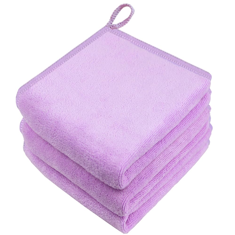 HIDMD Microfibre Face Cloth Makeup Remover Cloth Facial Washcloths Face Cleaning Towels For Eye Face Exfoliating Bath 30CM X 30CM 3 PACK Purple