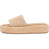 Monrovia Platform Sandals Women Raffia Espadrille Slides, Woven Straw Flatform Beach Sandals Women, Slip On Summer Vacation Shoes, Comfortable Casual Daily Wear