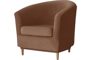 Deisy Dee 2 Piece Velvet Club Chair Slipcover Stretch Barrel Chair Covers Accent Chair Cover Removable Couch Furniture Protector Arm Chair Cover for Living Room (Brown)