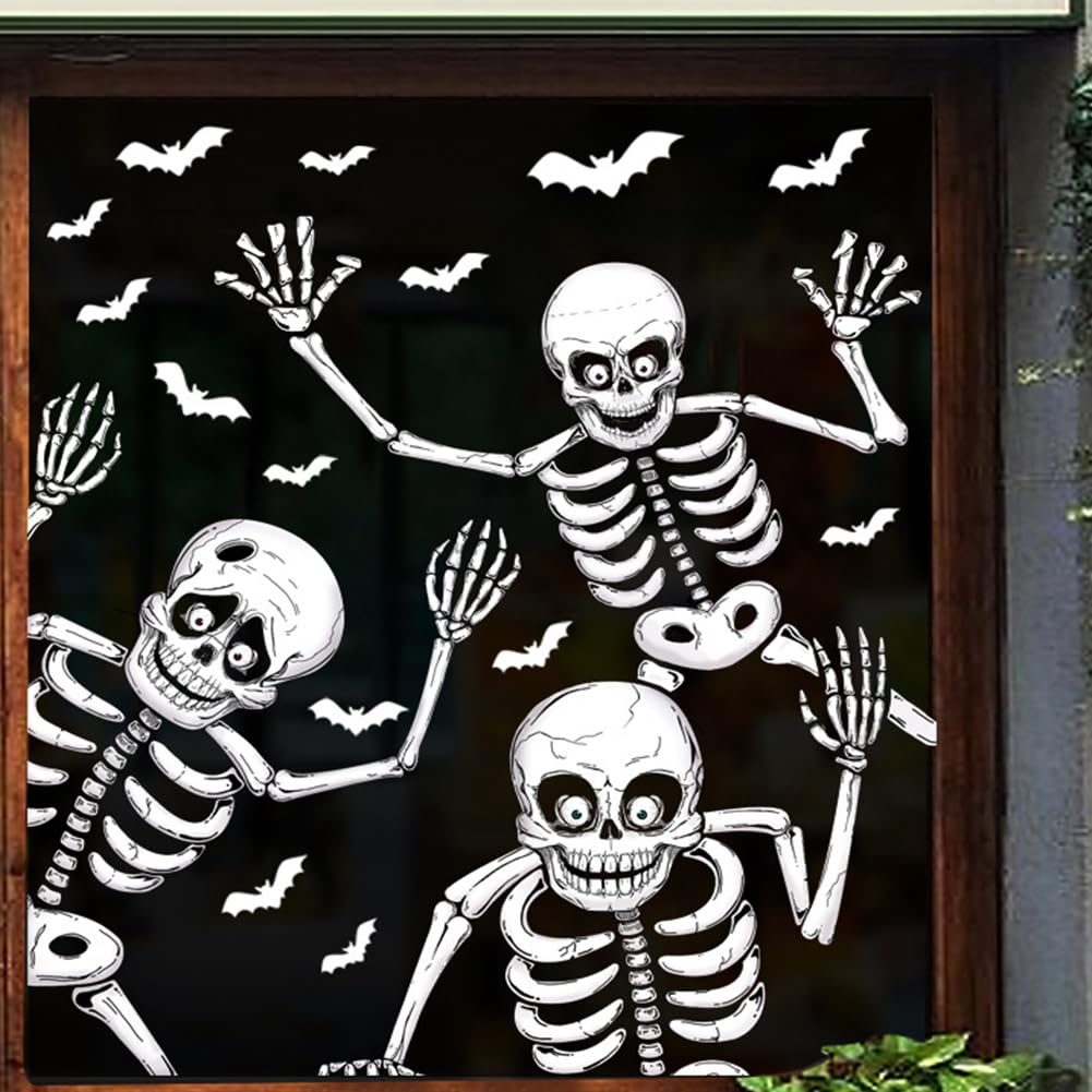 Photo 1 of ***5 PACKS INCLUDED***Halloween Window Clings Decorations 4 Sheets Skeleton & Bat Stickers, Scary Halloween Party Stickers Decor for Fall Home Classroom Windows Indoor/Outdoor Use***5 PACKS INCLUDED***