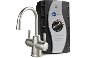 InSinkErator HOT250 Instant Hot and Cold Water Dispenser System, 2-Handle Drinking Water Faucet in Satin Nickel with 2/3-Gallon, Filter-Compatible, Stainless Steel Tank, HC250SN-SS