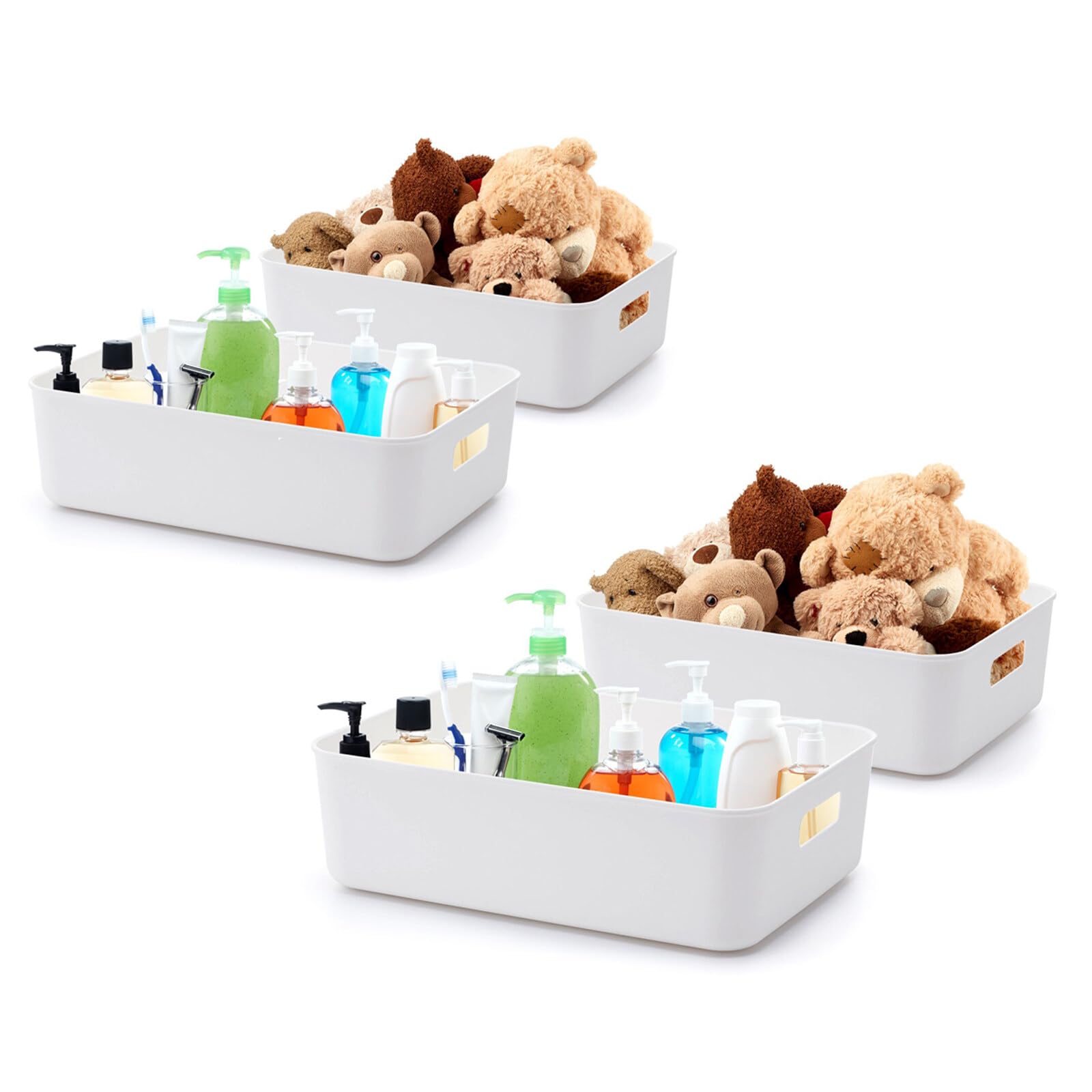 BigTron Storage Bin with Handle-Kitchen Pantry, Bathroom Vanity, Laundry, Health,Refrigerator and Beauty Product Supply Organizer, Under Cabinet Caddy (Standard - 4 Pack, White)