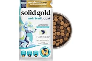 Solid Gold Salmon Dog Food for Sensitive Stomachs – Grain Free & Gluten Free Kibble w/Probiotics to Support Gut Health & Digestion - Sensitive Stomach Dog Food for All Ages – Nutrientboost™ – 22 LB