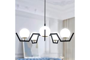 Yidelloc 30" Dining Room Light Fixture Glass Globe Chandeliers Kitchen Island Lighting, 5-Light Black Modern Farmhouse Chandelier Pendant Light Kitchen Island for Staircase Living Room Foyer