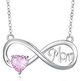 Plesitep Mom Necklace for Women Infinity Necklace Birthday Gifts for Women Wife Infinity Pink Heart Crystal Sterling Silver Pendant Necklace