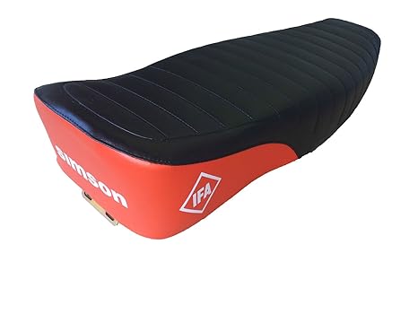 Sitzbankbezug für Simson S50 rot/schwarz gesteppt mit ' IFA-SIMSON ' LOGO