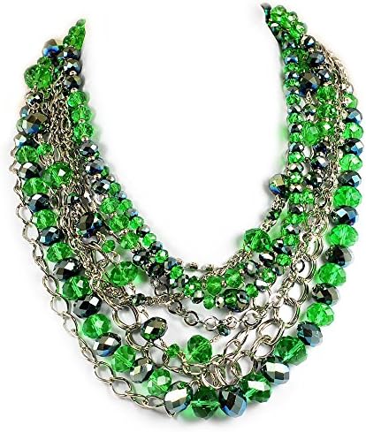 Ny6design Multi-strand Green Crystal Silver Tone Long Necklace 20-22" FREE Earrings N160216030687