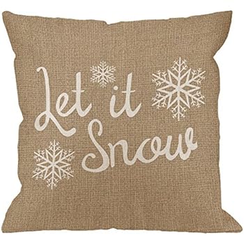 HGOD DESIGNS Let It Snow Pillow Cover Snowflake Cotton Linen Cushion Cover Pillowcase for Men Women Home Decorative Sofa Armchair Bedroom Livingroom 18 x 18 inch