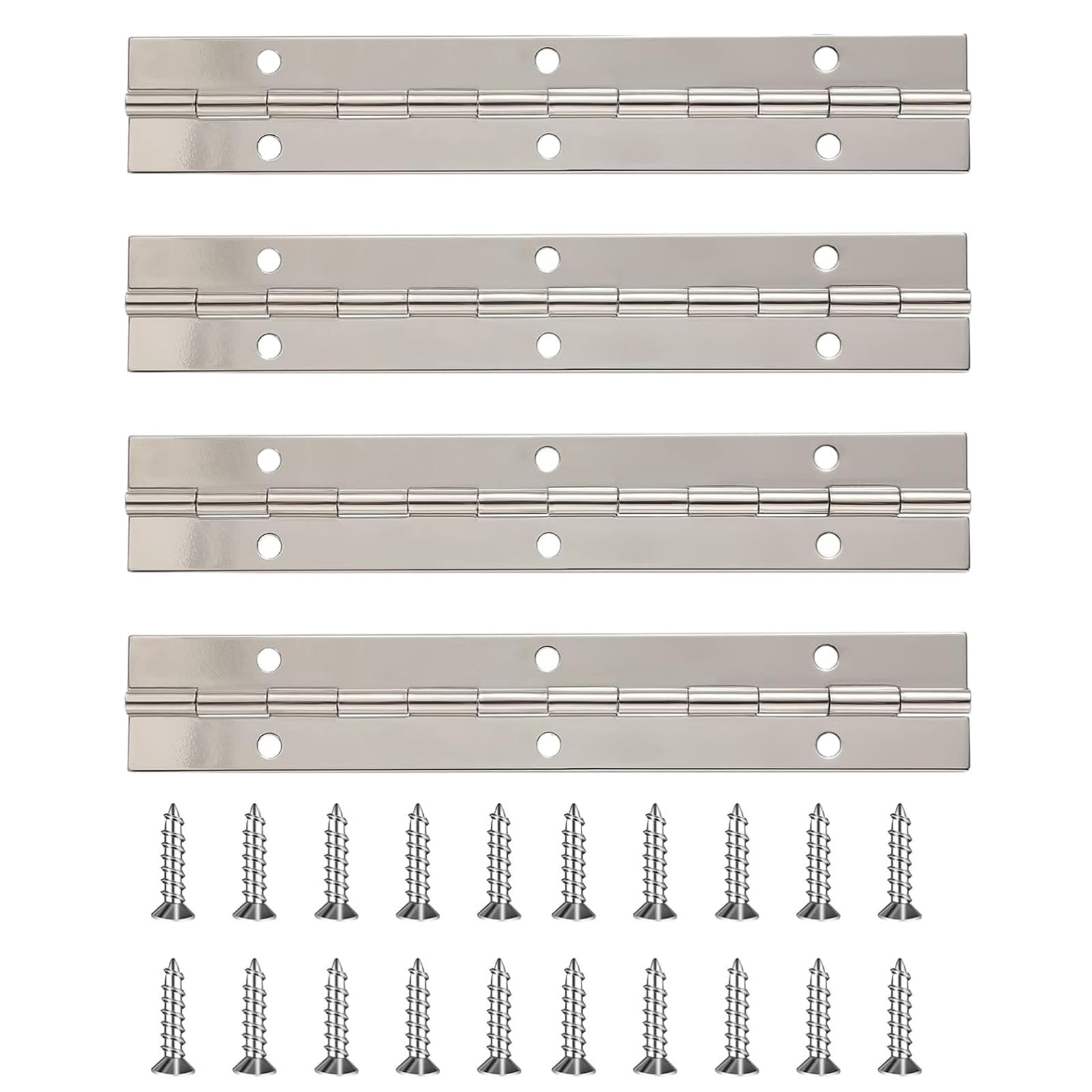 YTOOK 12 Inch Piano Hinge, 4Pcs Stainless Steel Continuous Piano Hinges with Holes, Heavy Duty Polished Stainless Piano Hinges for Boats Cabinets Storage Box, 24pcs Screw Included