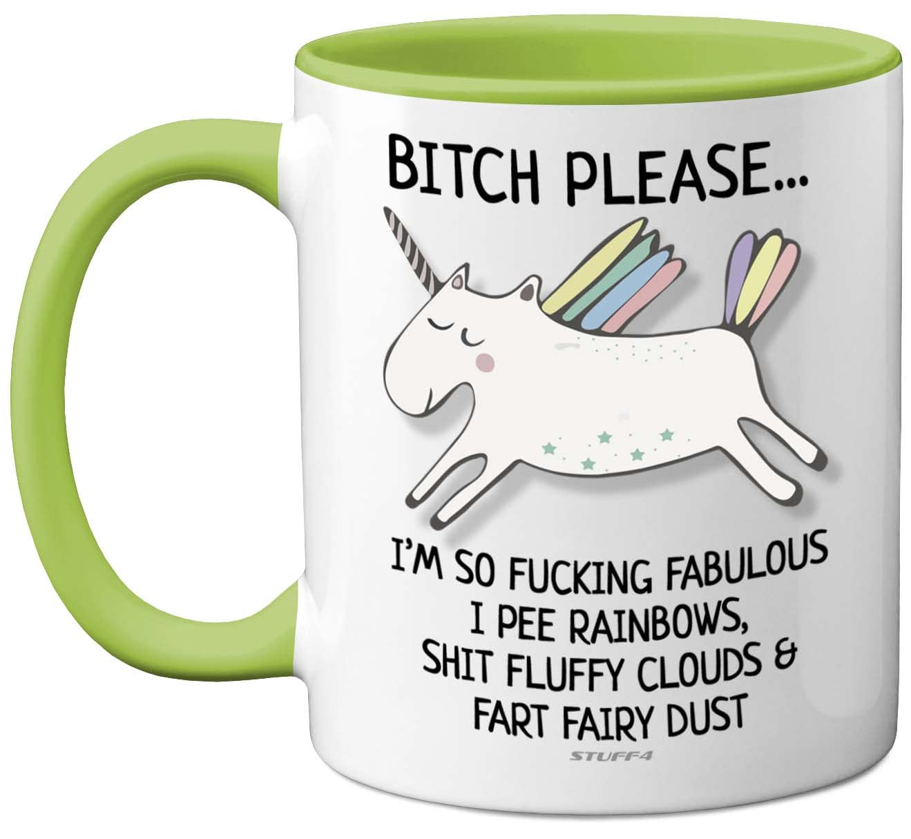 Stuff4 Bitch Please I'm So Fabulous Unicorn Mug, 11oz Ceramic Green Handle Mugs, Funny Gifts for Women, Birthday Present, Tea Sets for Adults, Unicorn Gifts, Christmas, Your Best Friend