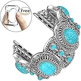 Fastgo Compatible with Apple Watch Band 38mm 40mm 42mm 44mm Women, Bohemian Ethnic Antique Style with Turquoise Fashion Compatible with Iwatch Strap for Series 4 3 2 1 Cuff