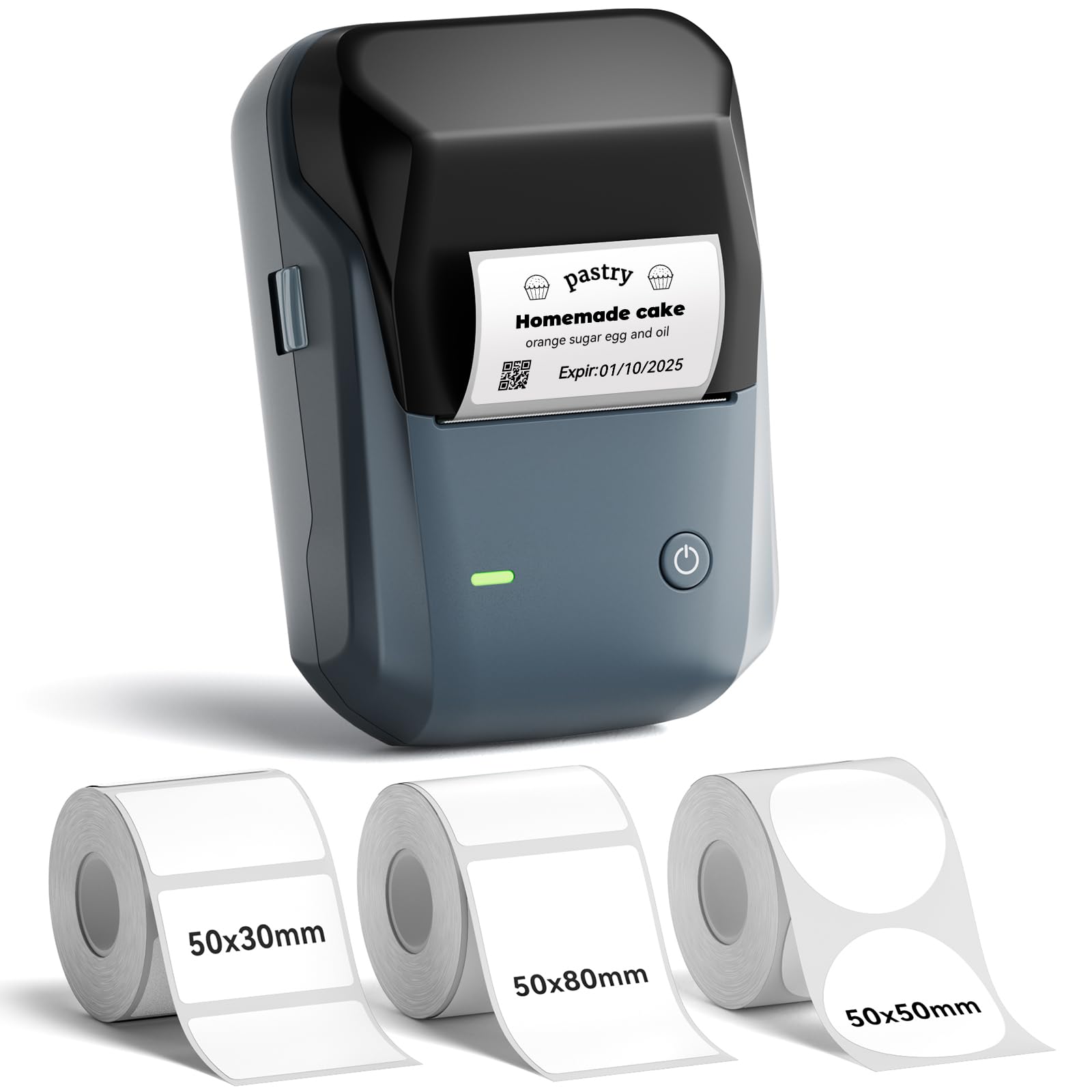 Photo 1 of **ONLY 1 TAPE** NIIMBOT B1 Label Maker Machine with 3 Tapes, 50x30mm/50x80mm/ 50x50mm Round Labels, Bluetooth Thermal Label Printer for Small Business,Office,Home,School (Blue, 1 Printer+3 Roll Label)