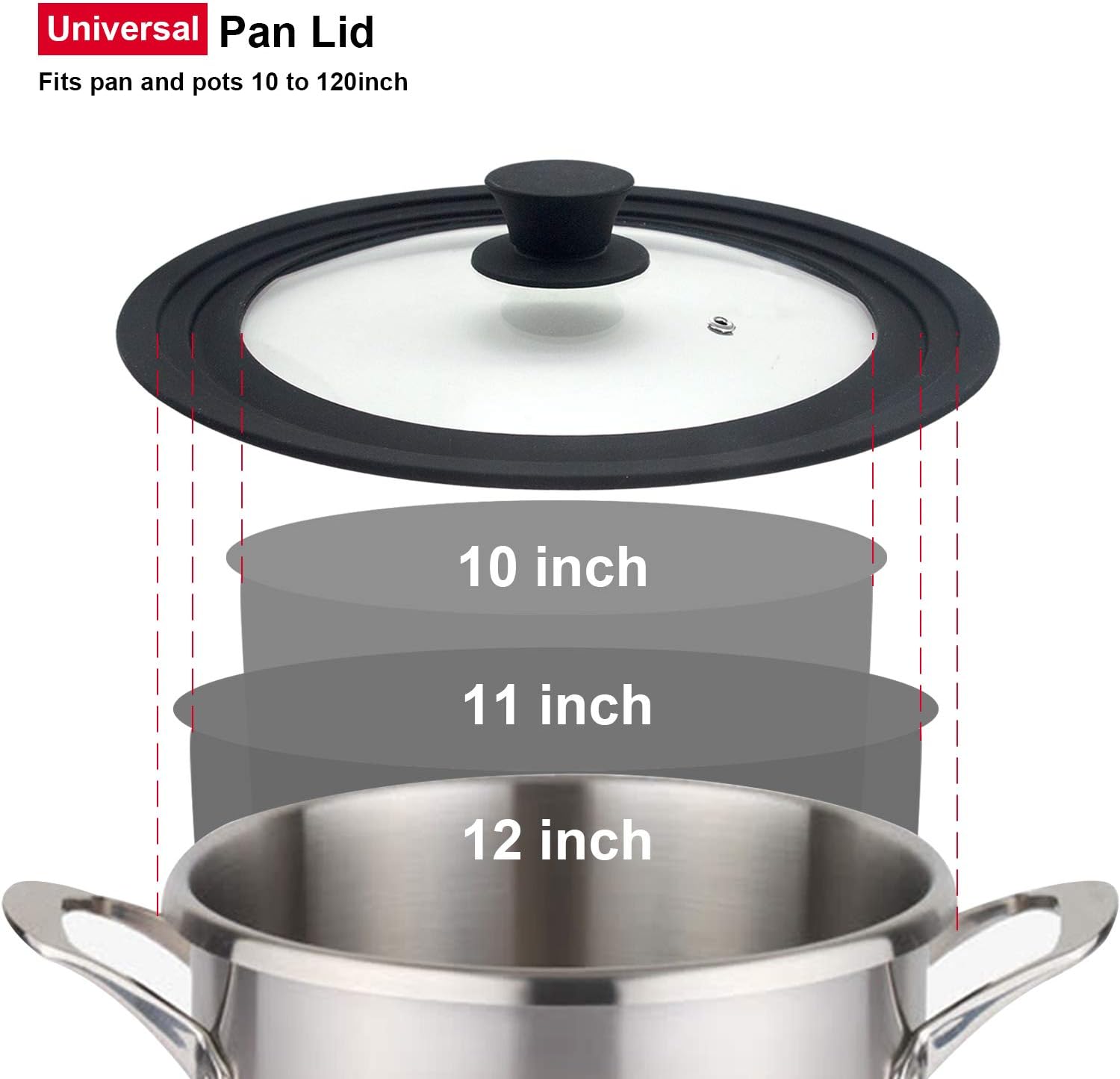 Universal Lid for Pots Pans and Skillets - Tempered Glass with Heat Resistant Silicone Rim and Fits 26cm, 28cm & 30cm Diameter Cookware - Image 4