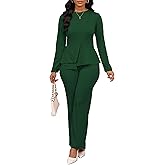 Aro Lora Women 2 Piece Outfits Casual Long Sleeve Irregular Hem Slit Top Pant Set Dressy Pantsuits