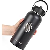Fount Flow Insulated Water Bottles 32oz, 3 Lids (Straw Lid), Leak Proof, Stainless Steel, Vacuum Insulated, Water Bottles for School & Travel