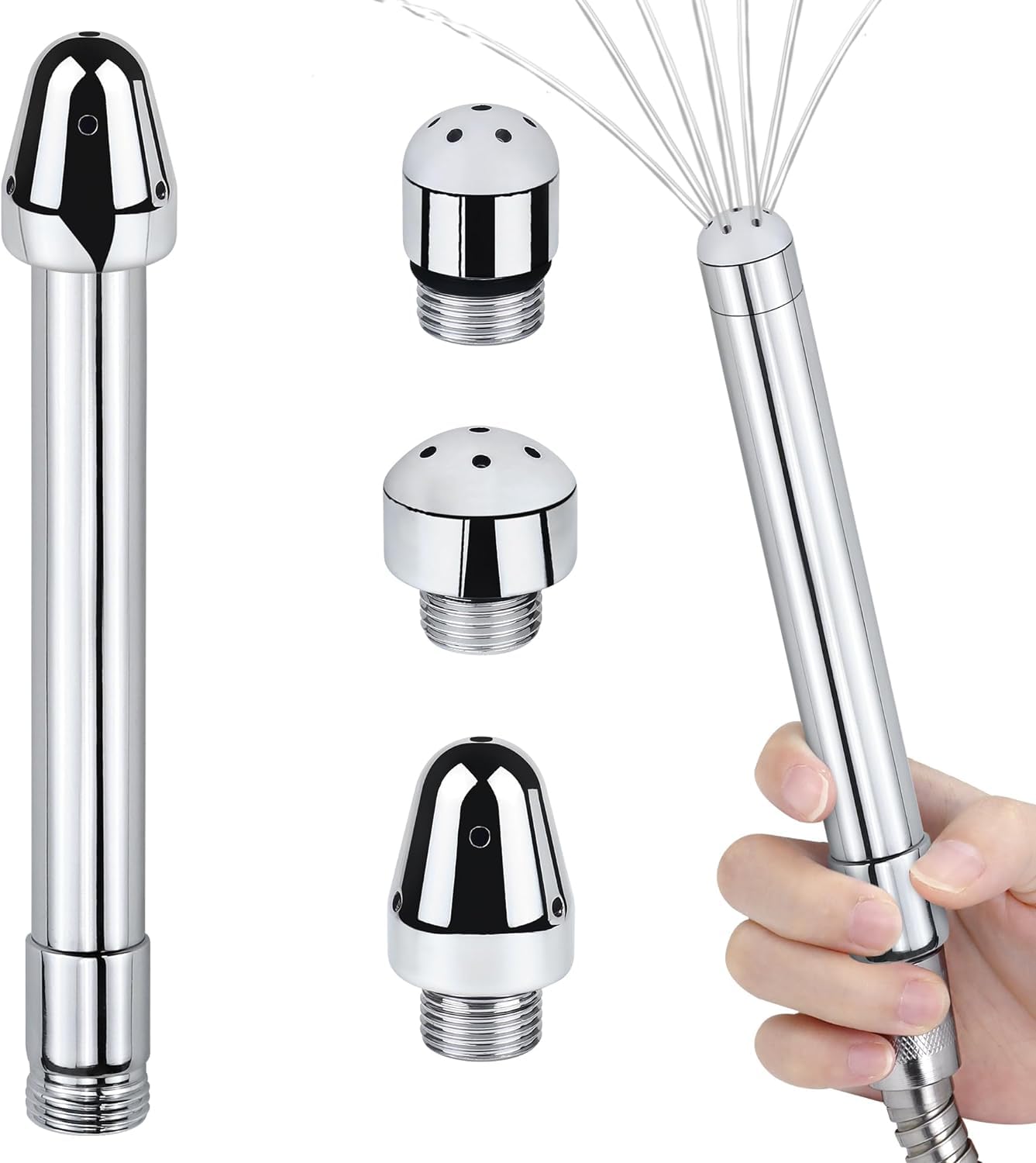 Shower Enema Douche Nozzle Shower Attachments Kits with 3 Aluminum Shower Heads+ Velvet Carry Bag Shower Douche Cleansing System 7 Holes Bath Accessories for Colonic Cleanse for Men and Women