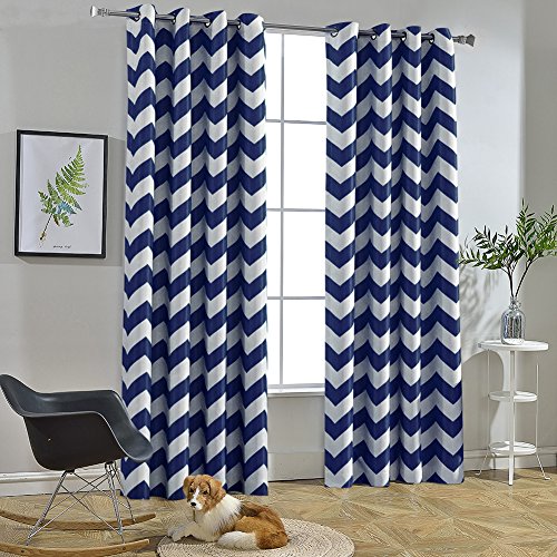 Melodieux Chevron Verdunkelungsvorhänge mit Ösen, 132 x 160 cm, Marineblau (1 Panel)