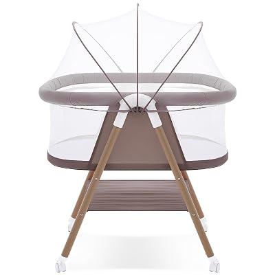GYARING Baby bassinets,3 in1 Baby Crib, Sturdy, Portable & Easy to Assemble,Mosquito net and Portable Bag Included. (Khaki)