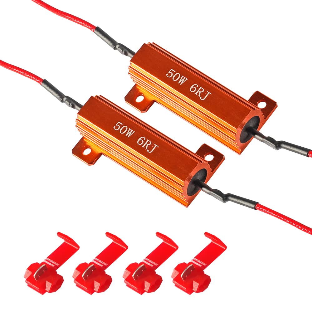 Photo 1 of 2 PCS Load Resistor,LED Turn Signal Resistor Flasher Adaptor with Wire and Clip,50W 6ohm LED Load Resistors Conversion Kit for Fix LED Bulb Hyper Flash Turn Signal Light Bulb Fast Blink Error Code (2)