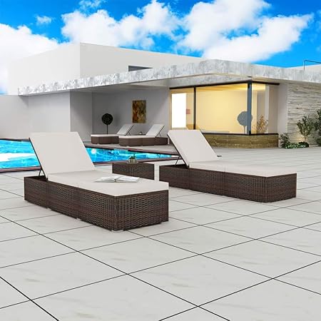 Festnight Sonnenliegen-Set 5-TLG. | Verstellbar Gartenliege | Rattanliege Doppelliege | Outdoor Liegestuhl | Rattan Relaxlieg