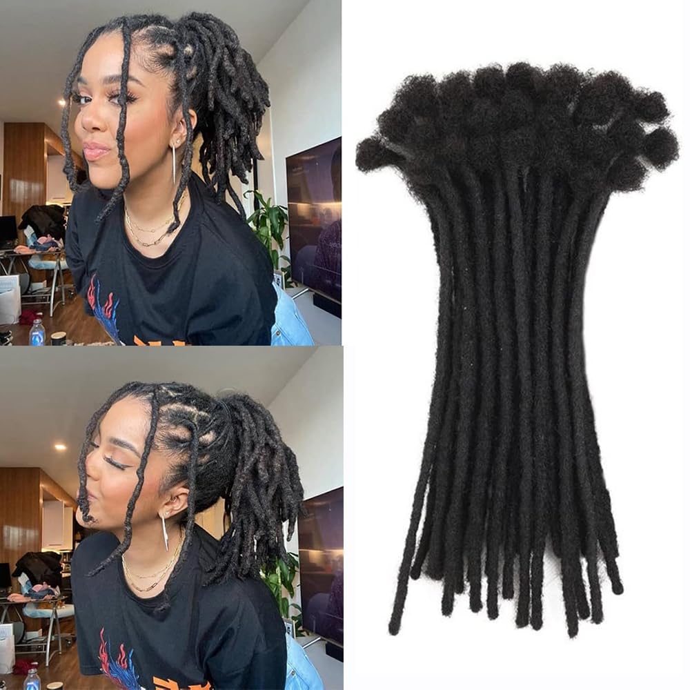 Datanala100% Human Hair Dreadlock Extensions 0.6cm Thickness Full Head Handmade Permanent loc Extensions Bundles Can Be Dyed Bleached Curled and Twisted for Man/Women/Kid (1B, 12Inch/20Strands) — image 1