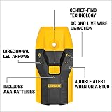 DEWALT Stud Finder DW0100 Center Detect 3/4 in LED Arrows AAA Batteries Included view 7
