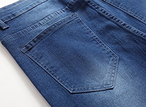 Men's Blue Skinny Jeans Stretch Washed Slim Fit Straight Pencil Pants,Blue,W40 - Thumbnail 4