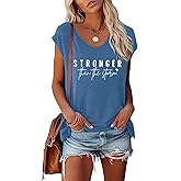 BLACKMYTH Women's Graphic Tees V-Neck Stronger Cap Sleeve T-Shirts