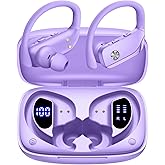 bmanl Wireless Earbuds Bluetooth Headphones Over Ear Hooks Ear Buds with 80H Playtime, LED Power Display, Dual Mic Clear Calls, Sports Wireless Ear Buds Bluetooth Earbud for Running Gym Workout Purple