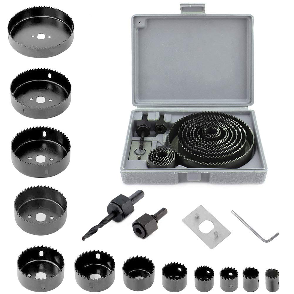 16-Piece Hole Saw Kit with Drill Bits, 19mm-127mm Circular Saw Set for Wood, PVC and Plastic Plates, Professional Cutting Tool Set