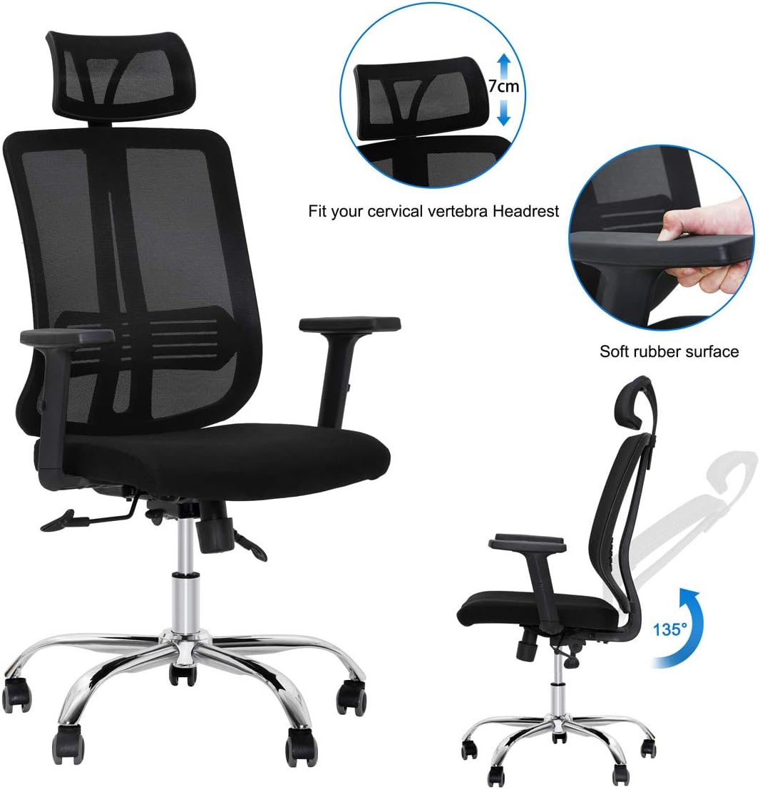 DOSLEEPS Office chair, Adjustable Headrest/Armrest/Height,Ergonomically
