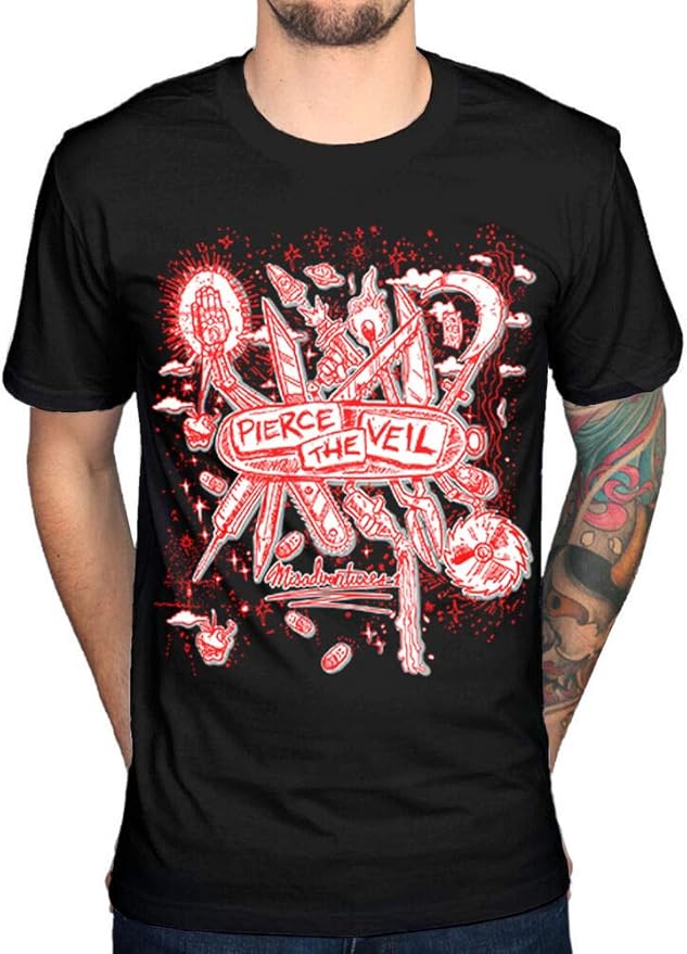 Amazon.com: 165 Pierce The Veil Misadventures Mens Black Cotton Top T-Shirt Tee: Clothing