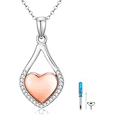 SHINYKEND 925 Sterling Silver Teardrop Urn Necklace for Ashes, Heart Shape Memorial Keepsake Pendant CZ Cremation Jewelry Gift for Ashes for Women Her Wife Mom Sister Friends 18+2"