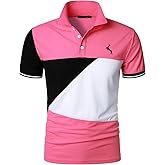 HOOD CREW Man’s Fashion Polo Shirts Short Sleeves Collared T Shirt Color Block Sports Golf Polos