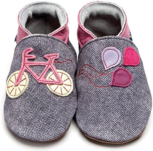 Inch Blue Girls Boys Luxury Leather Soft Sole Pram Shoes - Bike Denim/Rose Pink